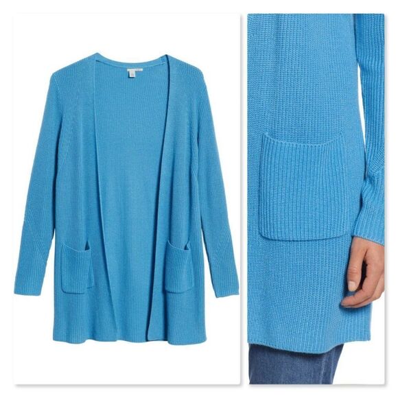 Halogen Long Ribbed Cardigan sz Small in Blue - Picture 2 of 8